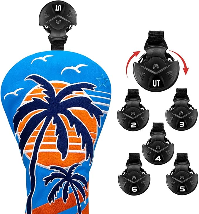 Montela Golf Club Covers Summer Coconut Tree Golf Putter Cover Driver Cover Fariway Wood Headcover Hybrid Covers Mallet Putter Headcover Blade Golf Headcover for Most Brand