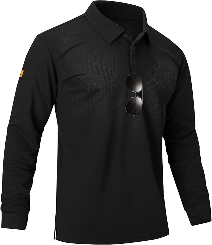 Men's Long Sleeve Polo Shirts 3 Button Down with Pocket Classic Golf Breathable Solid Color Designed Collared Casual Tee