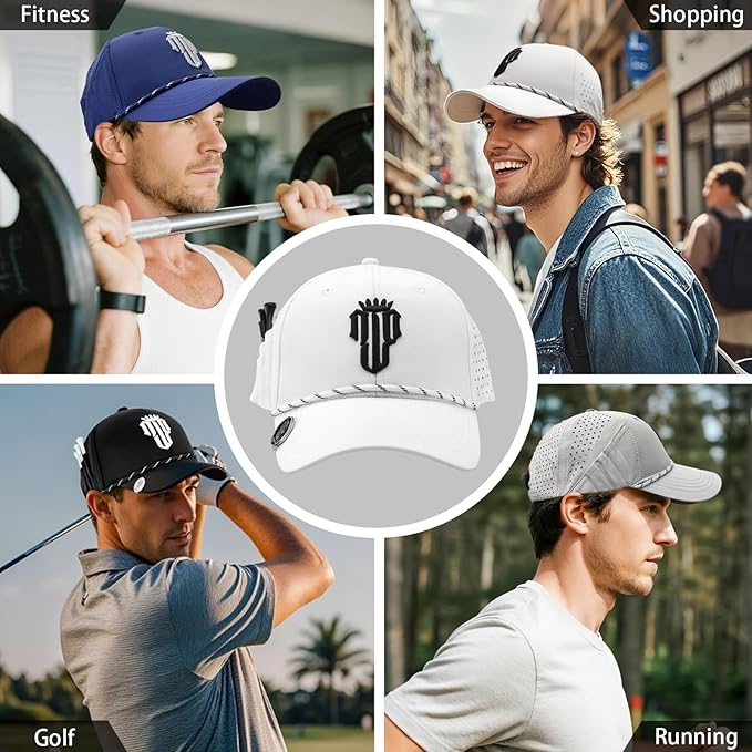 NJF Golf™ Hat Men - Breathable Mens Golf Hats, Adjustable Rope Snapback Cap, Convenient Cap with Tee Holder