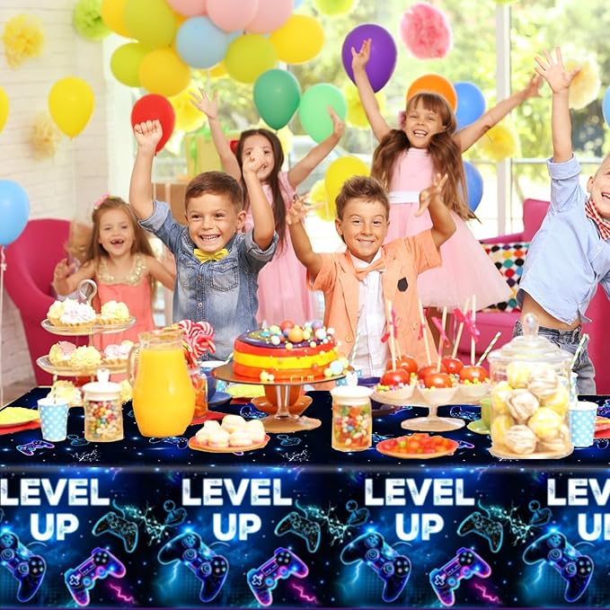 4 PCS Video Game Tablecloth for Boys Girls Kids Player Gaming Birthday Party Decorations, 54 x 108 Inch