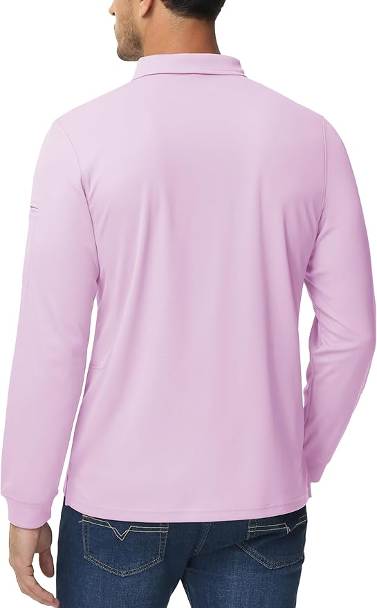 MAGCOMSEN Men's Polo Shirts 3 Button Quick Dry Performance Long Sleeve Tactical Shirts Pique Jersey Golf Shirt