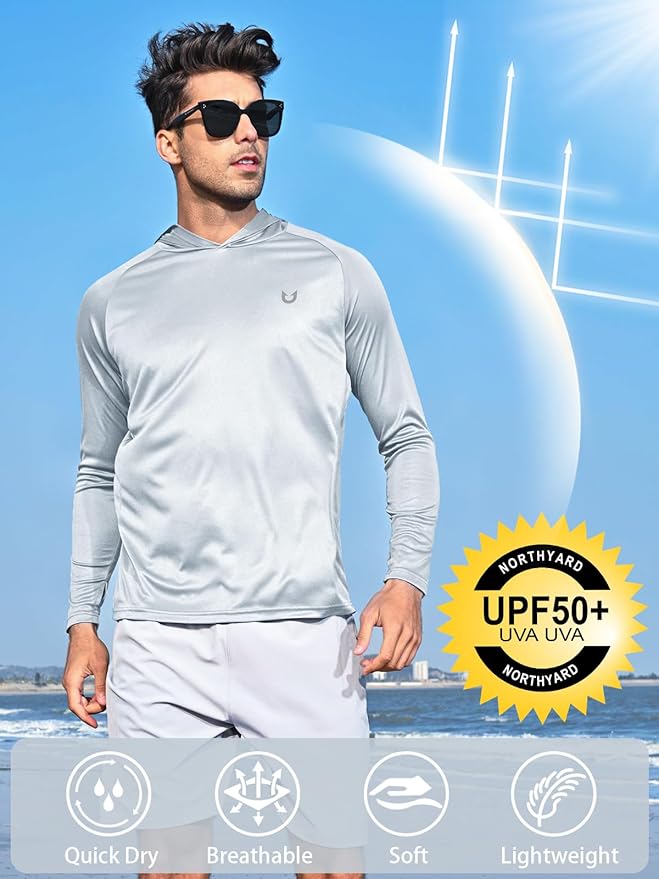 NORTHYARD Men's UPF 50+ Hoodie Shirts Long Sleeve Sun Protection Fishing Swim Beach UV SPF Rash Guard Quick Dry Lightweight