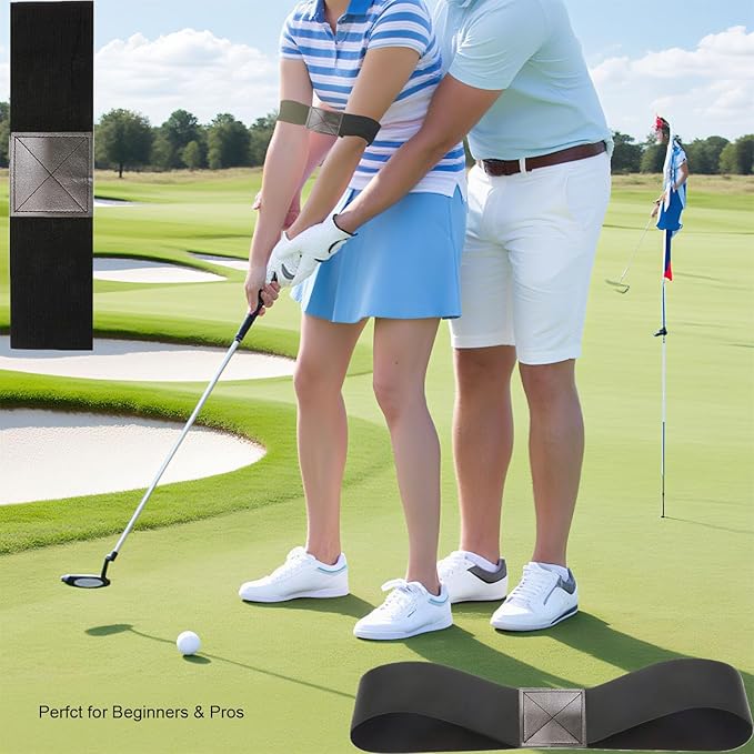 2PCS Golf Swing Trainer Aid - Swing Correction Arm Band for Muscle Memory, Sync Arms & Fix Chicken Wing, Portable Golf Training Aid for Right or Left-Handed Players, All Skill Levels