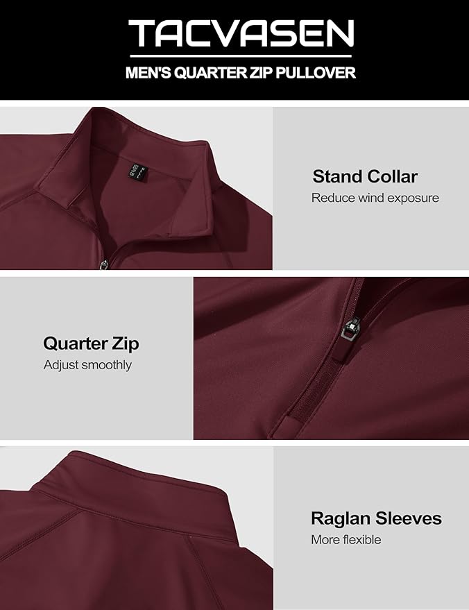 TACVASEN Men's Quarter Zip Pullover Fleece Lined Thermal Long Sleeve Golf Shirt 1/4 Zip Warm Winter Sweatshirts