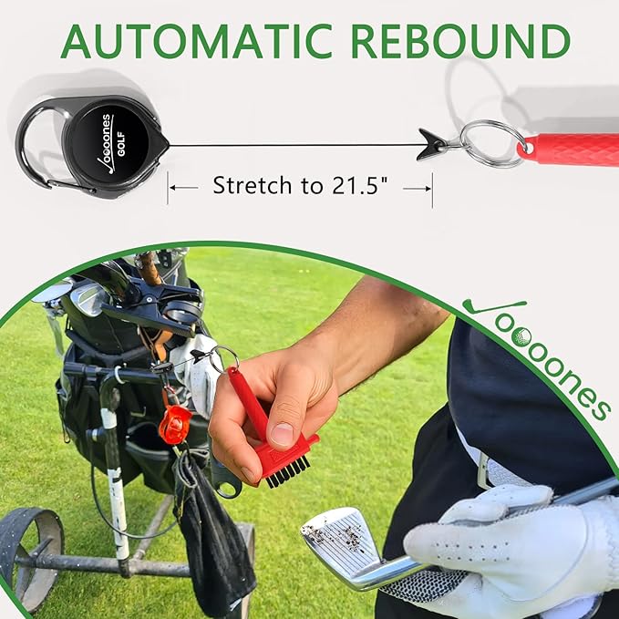 Mini Golf Brush with Nylon/Brass Bristles and Retractable Keychain - Pocket Brush Leave No Trace Clean Dual-Sided Brushes Easy to Carry(Red) Essentials Golf Accessories
