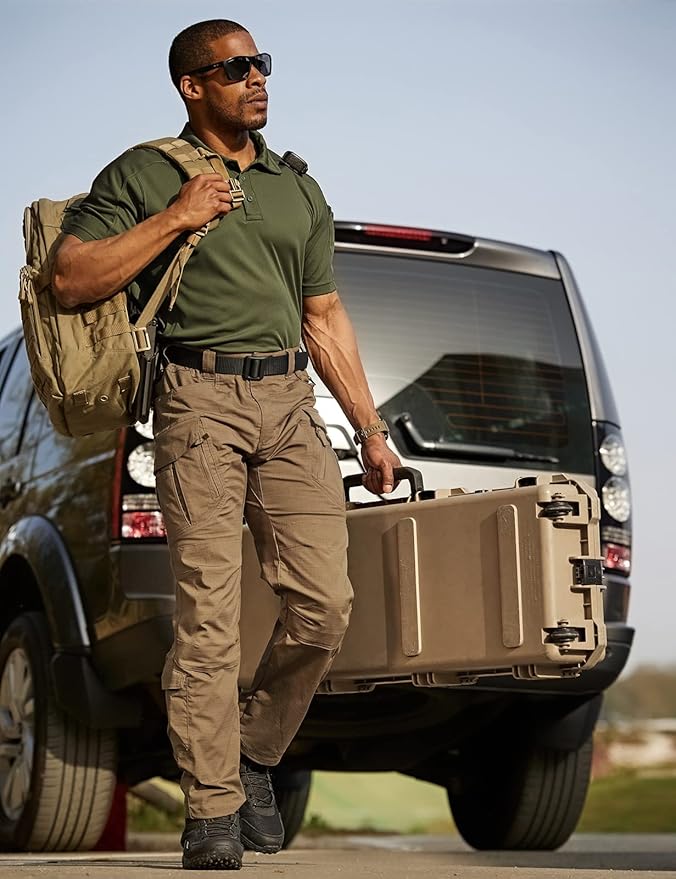 CQR Men's Polo Shirts, Tactical Short Sleeve Golf Performance Shirts, Lightweight Dry Fit UPF 50+ Pique