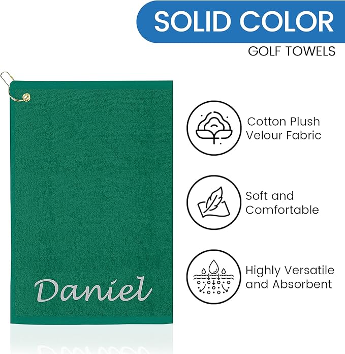 Personalized Passion Golf Towel with Embroidered Name - 16"x26" Custom Golf Towels with Clip - Soft & Highly Absorbent Plush Velour - Easily Wipes Away Sweat and Dirt - Gift for Golfers - Green