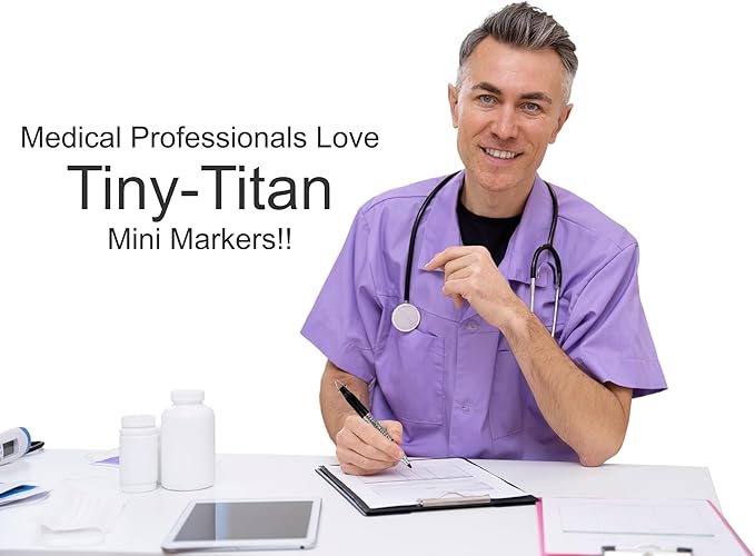 Tiny-Titan 6 Assorted Colors, Mini Markers, Golf Ball Marker, Clip On Nurse's Badge, Keychain Clip - Caribbean Series - Fine Point - Orange, Purple, Pink, Turquoise, Lime Green, Yellow - 6 Pen Pack