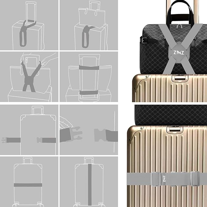 2-Pack High Elastic Luggage Strap Adjustable Travel Bag Belt Bungees for More Applications (Gray-Set)