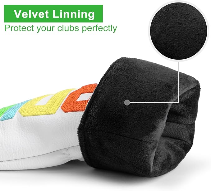 Golf Club Head Covers - 4 Options: Driver, 3 Wood, Hybrid - White Golf Driver Fairway Hybrid Head Cover