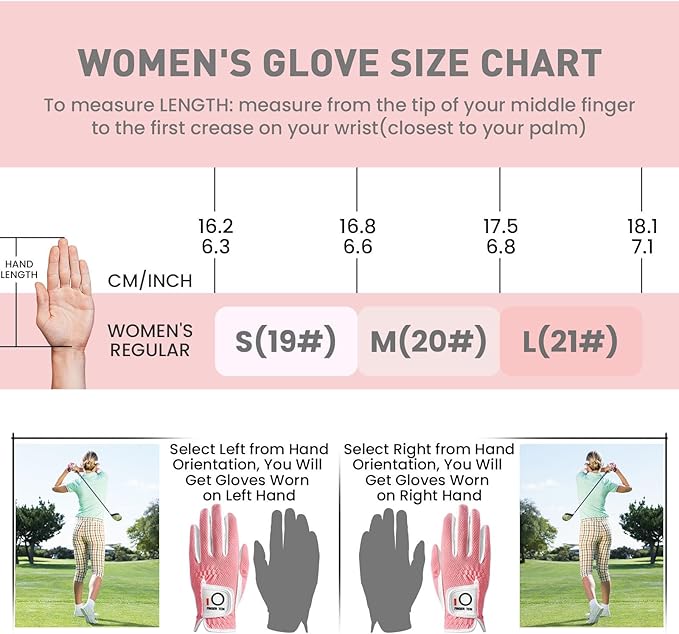FINGER TEN Womens Golf Glove Right Handed Golfer Left Hand Rain Grip Hot Wet All Weather Value 2 Pack, Golf Gloves Breathable Flexible for Ladies Women