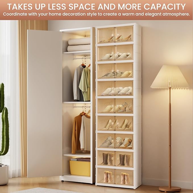 Portable Extra Large Folding Shoe Rack, Shoe Organizer Storage Box for Closet With Magnetic Clear Door, Shoe Storage Cabinet for Living Room, Entryway(9 layers—18 Pairs, Style-A)