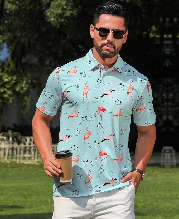 zeetoo Men's Polo Shirts Hawaiian Golf Polos Shirts Short Sleeve Performance Moisture Wicking Mens Golf Shirts