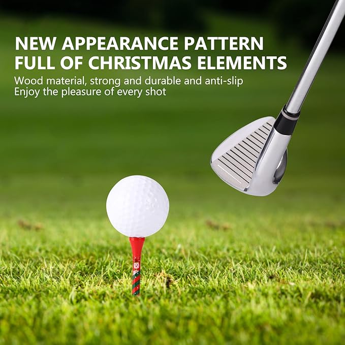 ZALORD Marry Christmas Golf Tees 3 1/4 Inch Unbreakable Pack of 60 Long Christmas Golf Tees Wood Reduce Side Spin and Friction (Christmas)