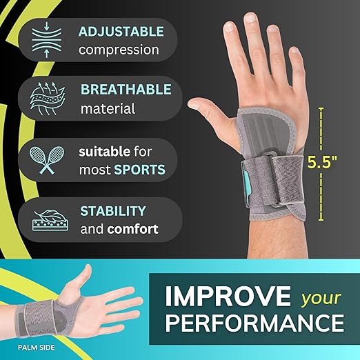 BraceAbility Wrist Support for Men and Women - Tennis and Pickleball Wrist Brace, Sports Injury Relief, Sprained Wrist Recovery, Tendonitis Support, Bowling, Volleyball, Golf - Right Hand (Medium)