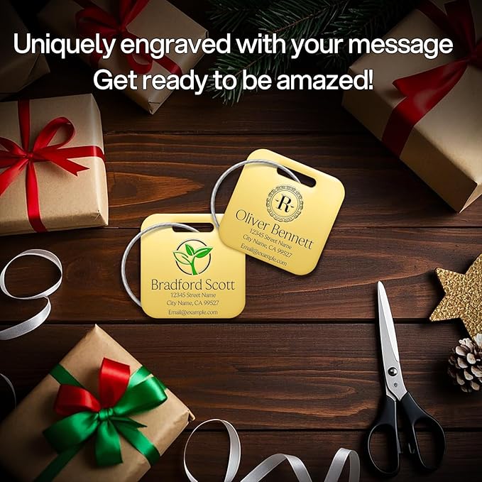 Personalized Luggage Tags - Custom Metal Luggage Tags for Suitcases, Backpacks and Bags with Your Personalized Club Logo Text (Square-Gold)