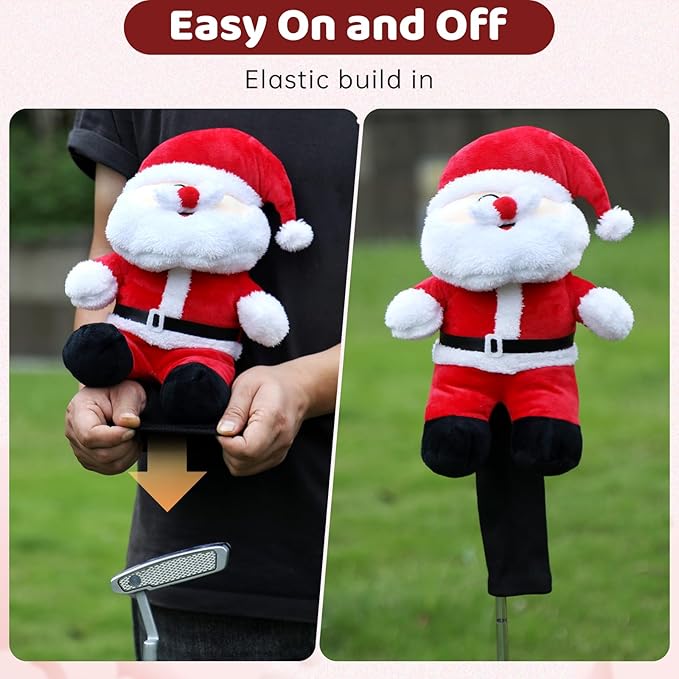 Christmas Golf Club Covers, Fun Plush Headcovers with Soft Protection for Fairway Wood Clubs, Festive Golf Gift for Men and Women