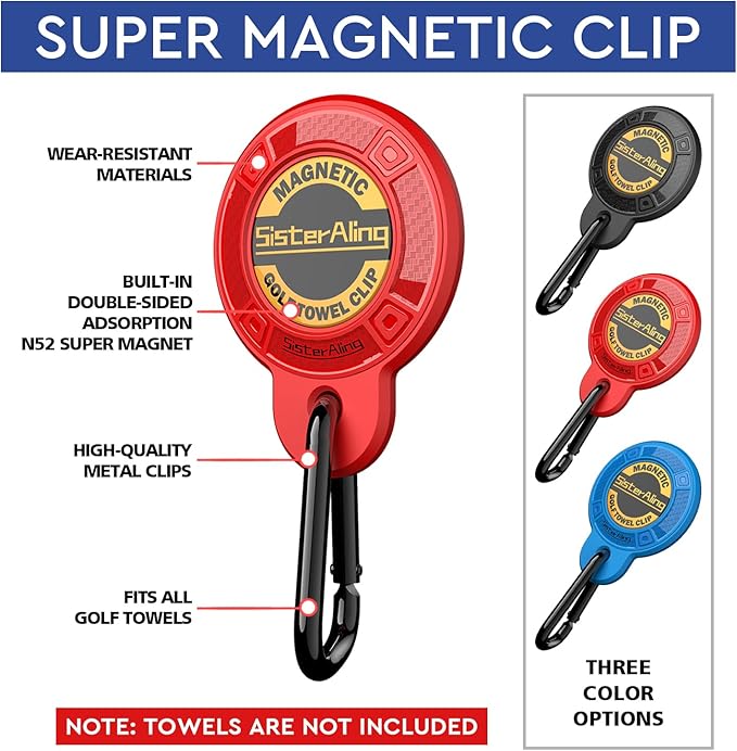 Magnetic Clip for Golf Towel,Removable Industrial Magnetic Accessories Design for Strong Hold to Golf Carts or Clubs (2, Red)
