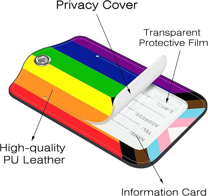 2 Pack Luggage Tags for Suitcase,Rainbow Flag PU Leather Luggage Tags with Privacy Cover Name Address Labels and Steel Ring,Creative Travel Accessories for Men and Women