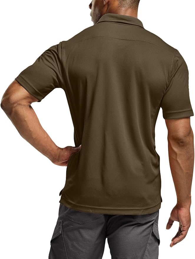 CQR Men's Polo Shirts, Tactical Short Sleeve Golf Performance Shirts, Lightweight Dry Fit UPF 50+ Pique