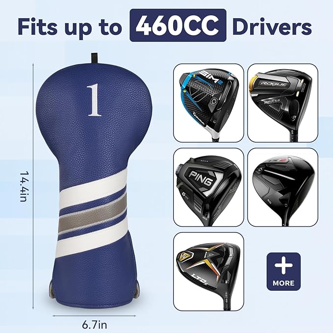 Golf Club Covers, 4pcs or 1pc Golf Head Covers for Woods, Driver, Fairway, Hybrid - Premium PU Leather Golf Club Head Cover with Interchangeable Tags