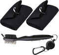 Golf Towels, Microfiber Waffle Pattern Tri-fold Golf Towel - Brush Tool Kit with Club Groove Cleaner, with Clip Men Women Golf Gifts (2 Black Towel+Black Brush)