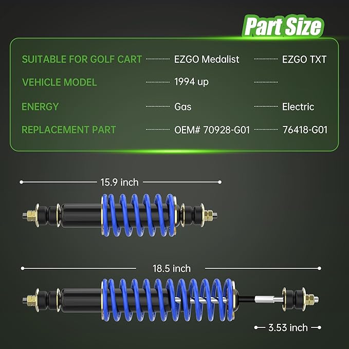 10L0L Heavy Duty Coil Springs Front/Rear Shock Absorber Kit for EZGO TXT, Medalist 1994-up Gas or Electric Golf Cart, OEM# 70928-G01 70630-G01 76418-G01 (Blue)