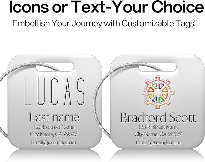 Personalized Luggage Tags - Custom Metal Luggage Tags for Suitcases, Backpacks and Bags with Your Personalized Photo Club Logo Text (Square-Silver)
