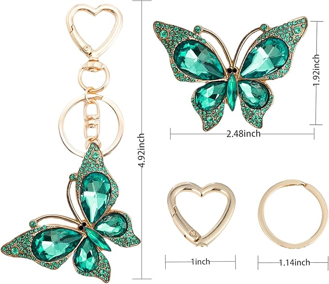 Weixiltc Charm Keychain for Women, Cute Heart Key Chain with Diamond Butterfly Pendant, Lovely Bag & Purse Keyring Accessory