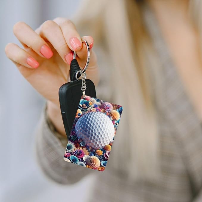 Golf Keychains Rectangular Acrylic Keychain Daily Key Ring Car Key Fob Holder 2X3 Inch