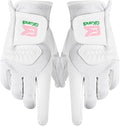 Golf Gloves Women Left Right Handed Golfer Rain Grip Hot Wet All Weather 2 Pack or 1 Pair, Womens Golf Glove Breathable Flexible Mesh for Ladies in Pink White