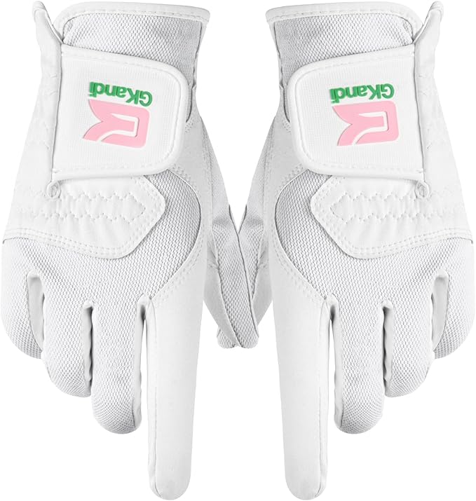 Golf Gloves Women Left Right Handed Golfer Rain Grip Hot Wet All Weather 2 Pack or 1 Pair, Womens Golf Glove Breathable Flexible Mesh for Ladies in Pink White
