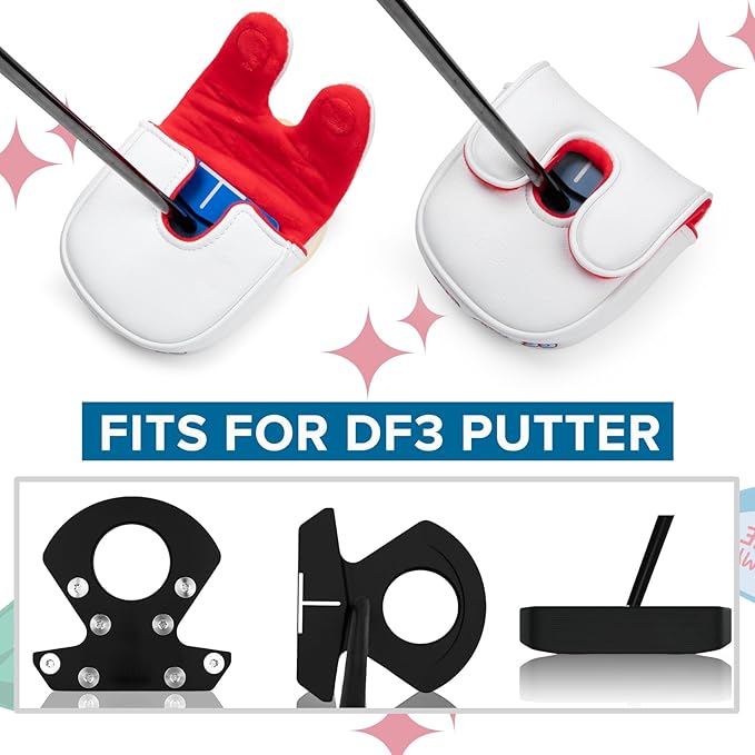 Golf Putter Covers Mallet Putter Headcover for Golf DF3 Putter, Colorful Birdie Magnetic Closure Premium Leather Mallet Putter Covers for 2 Ball Putter