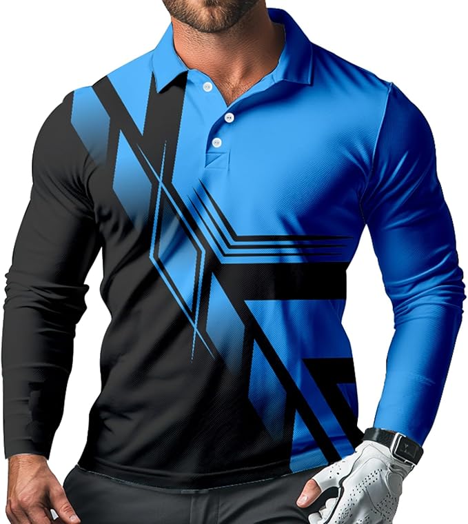 Men's Long Sleeve Golf Shirt Quick Dry 3 Button Work Fishing Outdoor Casual Collar Shirt