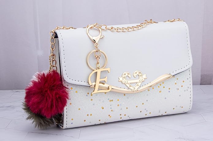 Cute Stainless Steel Gold Initial Letter Keychain for Women Girl, Charms for Key Handbag Backpack Bag, Personalized Gift
