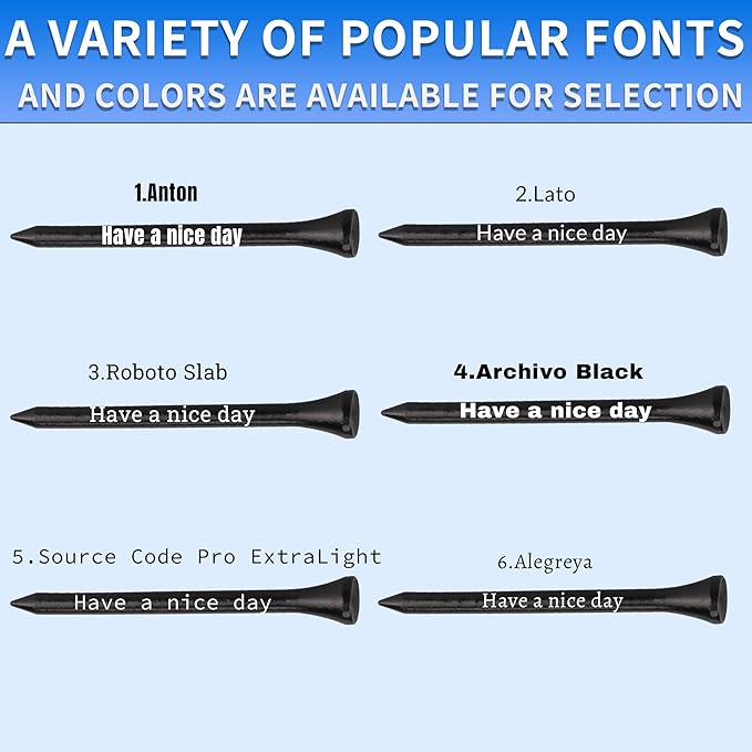 100pcs Personalized Golf tees, Printed with Your Name or Text Logo. Customized Black Wooden Golf tees, 3 1/4 inches, Personalized Golf Gifts