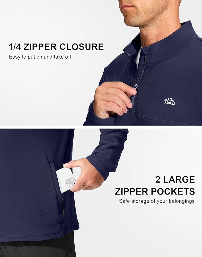 Pudolla Men's Quarter Zip Pullover with 2 Pockets Fleece Warm Soft Golf Sweatshirts for Athletic Workout Running