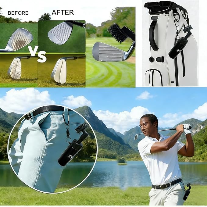 Golf Club Brush with Magnetic Clip & Water Sprayer - 5oz Capacity, Stiff Bristles for Deep Cleaning, Silicone Hose & Gravity Ball for Easy Use on Course