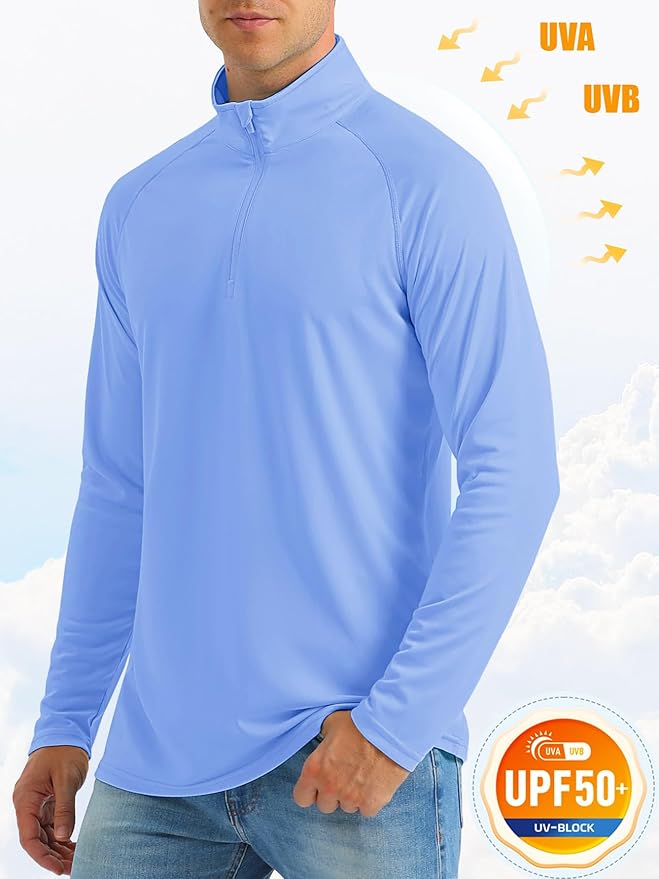 MAGCOMSEN Men's Long Sleeve Sun Shirts UPF 50+ Tees 1/4 Zip Up Fishing Running Rash Guard T-Shirts Outdoor Shirt