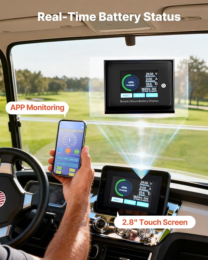 VEVOR 36V (38.4V) 150AH Lithium Golf Cart Battery, with 25A Charger, Lifepo4 Battery Kit, Built-in 250A BMS, with Bluetooth Mobile APP & Touch Monitor, 4000 Cycles, for Golf Carts, Trolling Motors