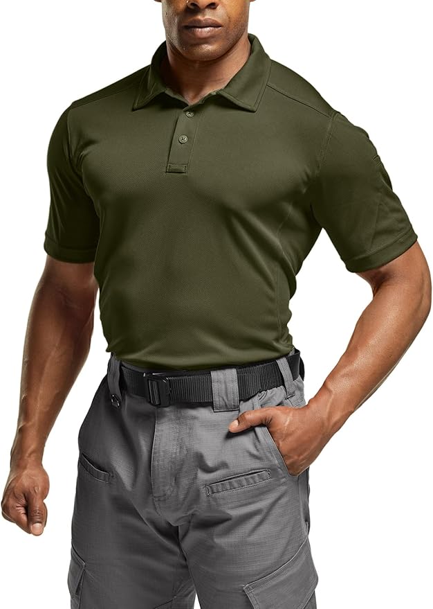 CQR Men's Polo Shirts, Tactical Short Sleeve Golf Performance Shirts, Lightweight Dry Fit UPF 50+ Pique