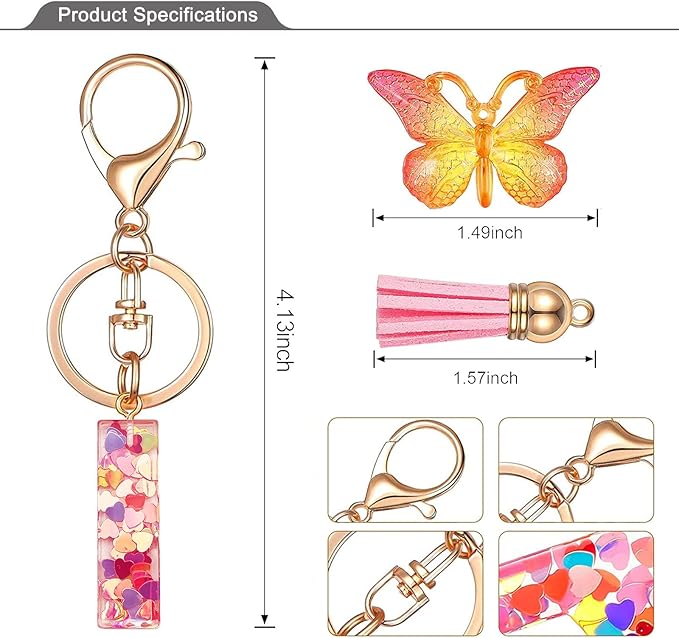 JINGUAZI Initial letter Keychains for Women Tassel Butterfly Pink Purple Cute Car Keychain for Wallet Backpack bag charm
