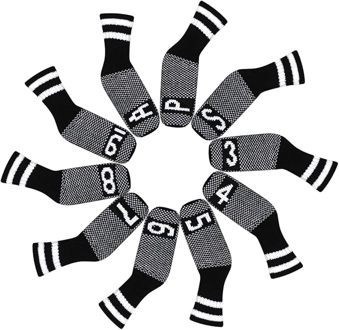 Scott Edward 10 Pcs Golf Club Head Covers for Irons Cuteness Basically Socks Shape Washable Durable Golf Club Head Protector Double Sided Knit Suitable for Most Brands