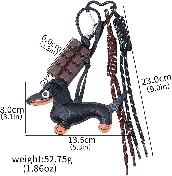 Unique Keychain Designer Rope Bag Charms for Handbag - Cute Teddy Bear Purse Charm - Leather Dachshund Accessory