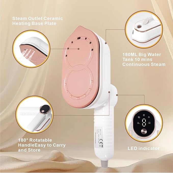 Travel Steamer for Clothes, Portable Steamer Handheld,1200w 10s Fast Heat-Up, 180ml Detachable Water Tank, 3 Steaming Modes with LCD Display, Wrinkle Remover for Home & Travel