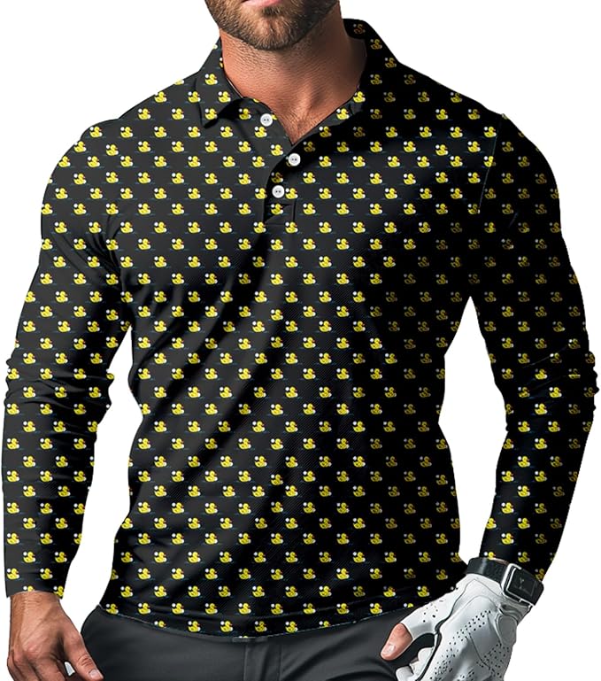 Men's Long Sleeve Golf Shirt Quick Dry 3 Button Work Fishing Outdoor Casual Collar Shirt