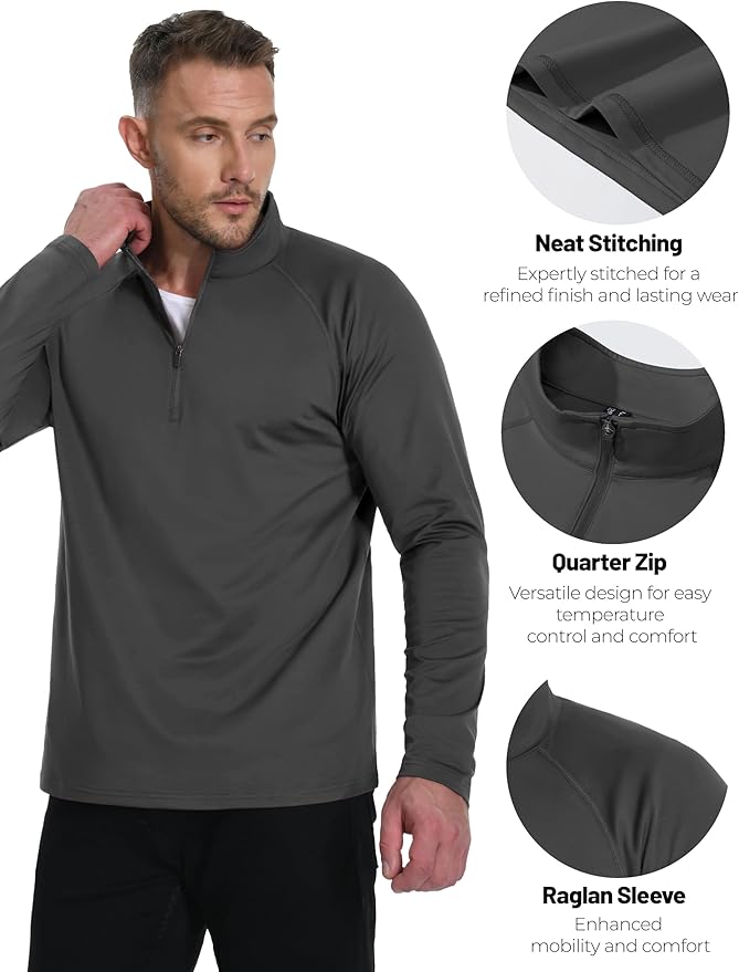 Boladeci Men's Quarter Zip Pullover Premium Fleece Lined Long Sleeve Golf Shirts Warm Hiking Shirts Lightweight Sweatshirts
