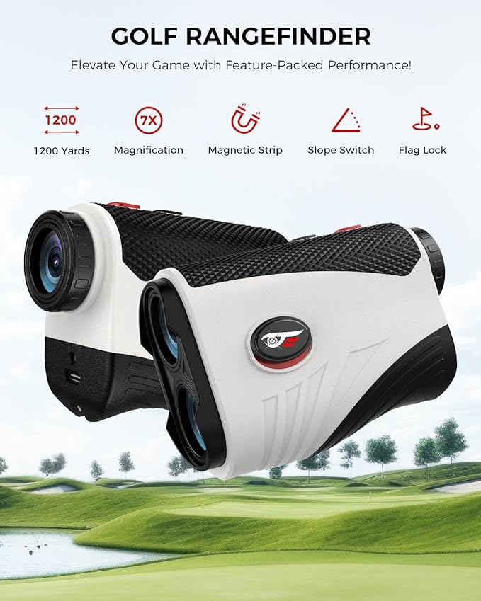 Golf Rangefinder with Slope - 1200 Yards Laser Range Finder with Flag Pole Locking Vibration, 7X Magnification rangefinder with Magnet Stripe