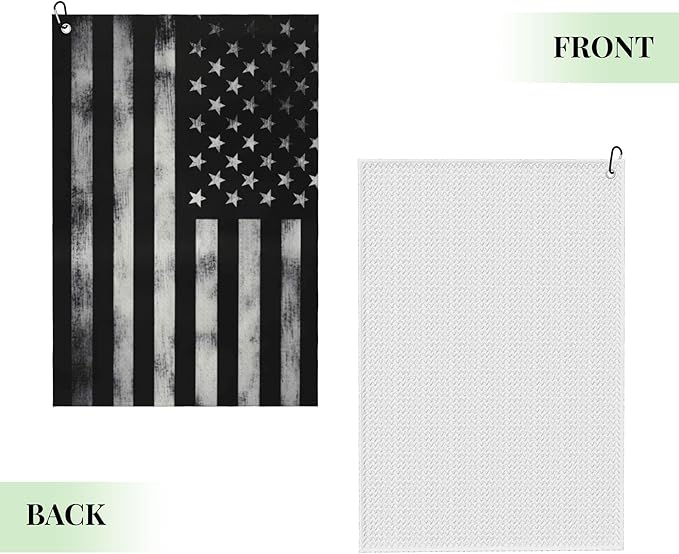 Black American Flag Golf Towel with Carabiner Clip 24"x16" Microfiber Waffle Patriotic USA Golf Towels for Golf Bags Funny Golf Rag for Disc Balls Clubs Accessories for Men Women Husband Dad