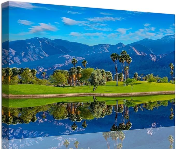 Sonoran Desert of southern California Golf Course Canvas Wall Art for Living Room Bedroom Bathroom Home Decorations Golf Course Picture Poster Framed Artwork Ready to Hang(12''H x 16''W)